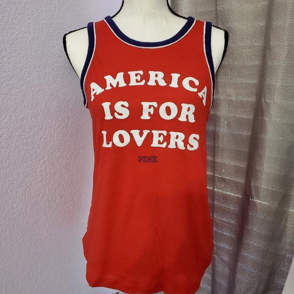 Victoria's Secret Pink Women's America is for Lovers Tank Top Patriotic XS - Picture 2 of 8